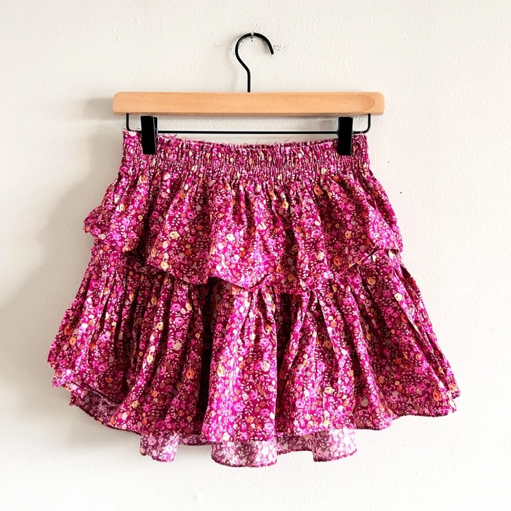 LoveShackFancy Ruffle Mini Skirt | Cherry Wine | Size Small